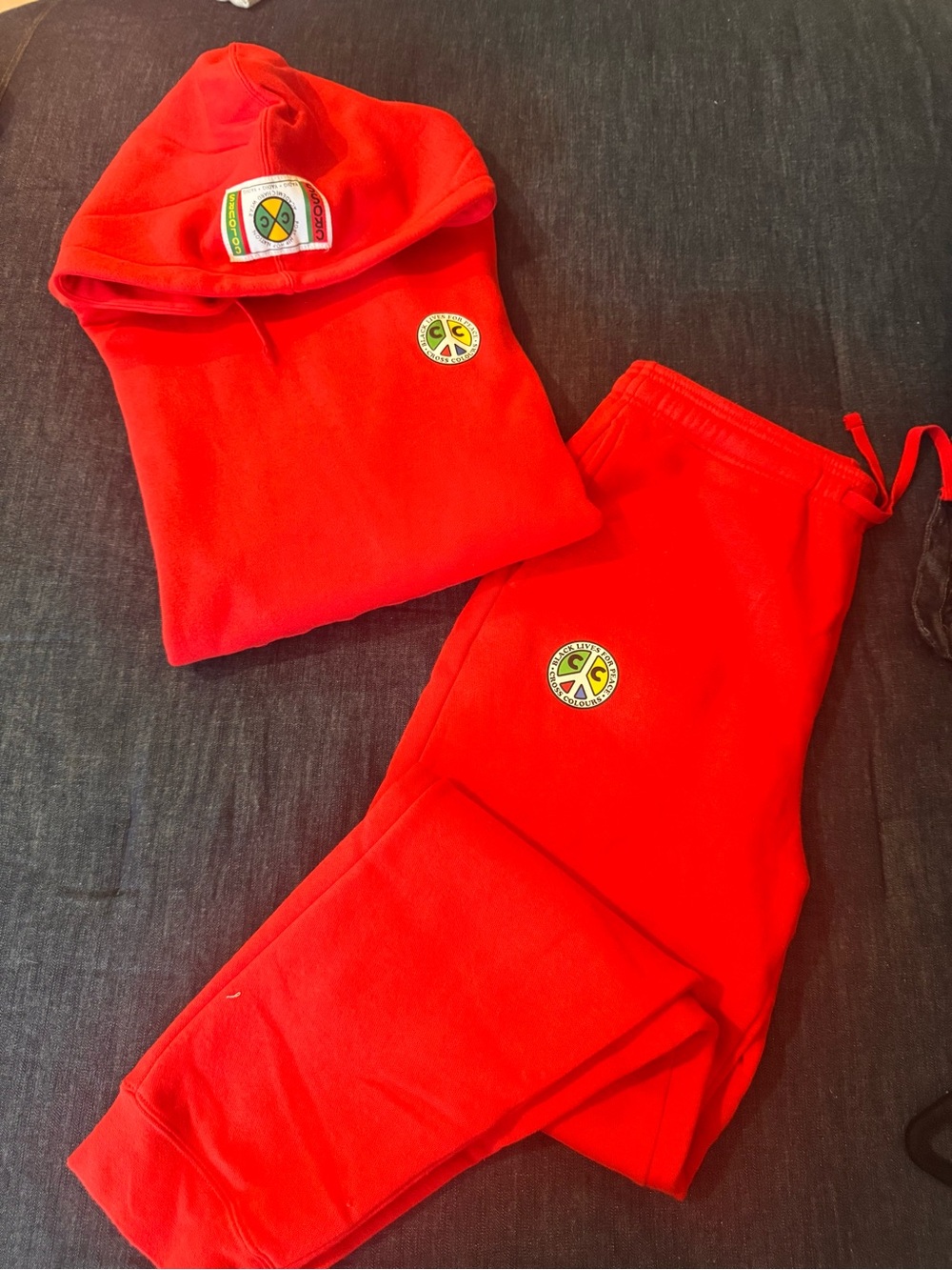 Unisex Red Hooded Sweatshirt & Jogger Set - Bright Red pants M top XL for layer